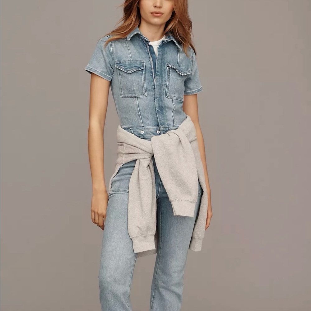 Anthro Good American Fit For Success Jumpsuit Blue Denim 274